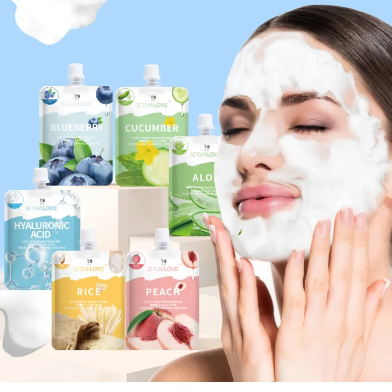 Sersanlove Private Label Rijst Live Zuurstof Bubble Mask Olie Controle Hydraterende Exfoliator Witter Gezicht Bubble Klei Gel Maskers