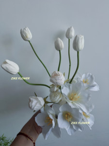 ZIKE - Décoration de mariage et fournitures très vendues, rangée de <span class=keywords><strong>fleurs</strong></span> artificielles personnalisée, centre de table tout blanc pour la table des mariés - Product Image 6