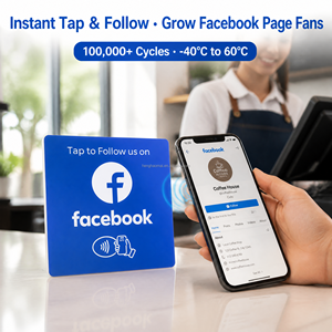 การ์ดอะคริลิค NFC ขนาด 12x12 ซม. แบบกำหนดเอง สำหรับติดตาม <span class=keywords><strong>Facebook</strong></span> พร้อมขาตั้งแสดงผลโซเชียลมีเดียแบบไร้สัมผัส รองรับการใช้งานได้มากกว่า 100,000 ครั้ง สำหรับธุรกิจ - Product Image 1