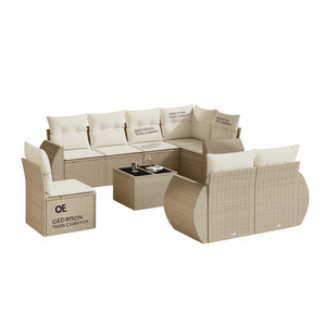 Conjunto de Sofá de Jardín de Ratán Sintético Beige de 9 Piezas Gedrion, Muebles Modulares para Exteriores con Cojines de Espuma de Alta Densidad - Product Image 1