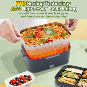 Boîte à lunch <span class=keywords><strong>chauffante</strong></span> électrique en acier inoxydable de 2,8 L, 80 W, chauffe-aliments portable USB, 2 récipients, doublure amovible, sans eau - Product Image 5
