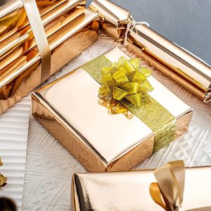 Dark Gold Wrapping Paper Roll - 17 In X 32.8 Ft(46.5 sq.ft.) Champagne Gold Gift Wrap with <b>Grid</b> Cutting Lines - Product Image 2