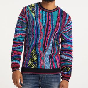 Pull jacquard personnalisé Carlo <span class=keywords><strong>Colucci</strong></span> aux éléments colorés et ambiance rétro des années 90 - Fabricant de pulls tricotés sur mesure - Product Image 2