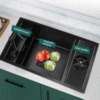 Lave-gobelet Nano fait main évier de cuisine noir en acier inoxydable caché
