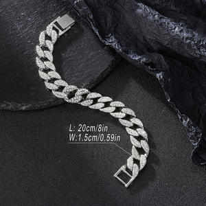 NL2020 <span class=keywords><strong>bracelet</strong></span> 7 pouces 8 pouces 9 pouces Chaîne cubaine Corrente cubana personalizada feita a mao em liga de zinco e prata com <span class=keywords><strong>strass</strong></span> - Product Image 5