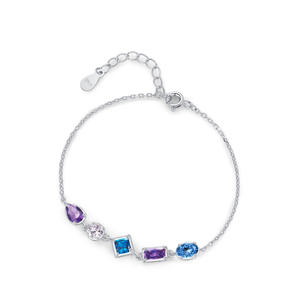 Pulsera de Cadena Geométrica con Circonita Azul-Púrpura en Plata de Ley S925 para Mujer, Joyería Moderna, Versión de Cobre Personalizable - Product Image 1