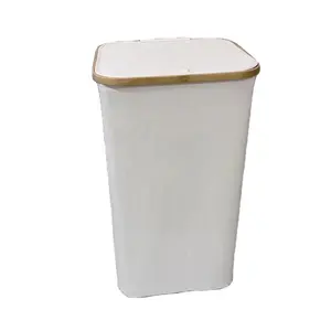 Venta al por mayor de cesto de ropa sucia beige con tapa XL 100 L para lavandería con asas cestos de bambú con tapa para dormitorios y baños