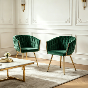 Sillón de Terciopelo Tejido a Mano de Alta Gama con Patas de Metal Dorado para Sala de Estar, Hogar o Apartamento - Product Image 5