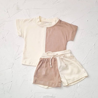 Vente en gros Ensemble de vêtements pour enfants Coton doux Color Block Patchwork Enfants Garçons Filles Top et Shorts Ensembles de base Vêtements décontractés pour l'été