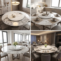 Table à manger ronde moderne en marbre naturel avec plateau tournant Lazy Susan, ensemble de meubles de salle à manger de luxe en pierre pour villas et appartements