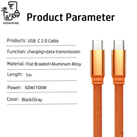 Câble de charge rapide Type-C vers Type-C 60W 3A en alliage d'aluminium 1m/2m/3m PD 3.1 pour iOS et appareil photo