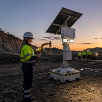Solarbetriebener Block-Lichtturm TPE-300B LiFePO4-Batterie Lichttürme mit 2 LED-Leuchten für Bau- und Straßenarbeiten