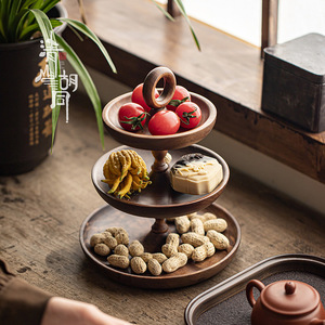 Solid Wood Three Tiered <b>Tray</b> Walnut Wood Serving Dish For <b>Tea</b> Snacks Fruit Household Use - Product Image 3