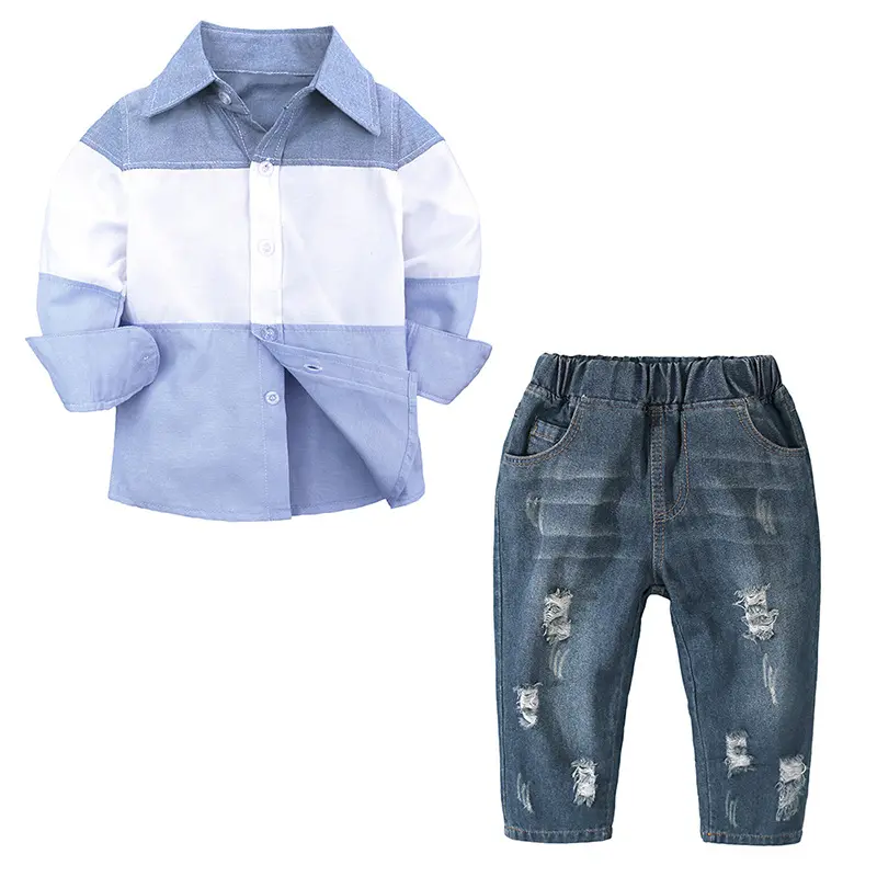 Camisa jeans de manga longa para crianças, roupa infantil formal por atacado boutique primavera, roupas para meninos de 2 anos de idade