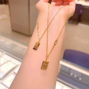 Collar de acero inoxidable con barra de oro pequeña y rica al instante, colgante de ladrillo de oro pequeño para mujer, Cubo de <span class=keywords><strong>Chocolate</strong></span> de oro de 18 quilates, regalo exquisito - Product Image 4