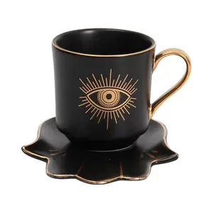 Turkish Ottoman Blue Evil Eyes Pattern Gold Afternoon Tea Coffee Cup and Saucer Luxury Porcelain