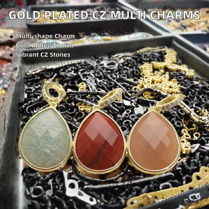 Pendentifs CZ9449 en zircon cubique multiformes plaqués or, colorés, avec breloques marquise, carrées, rondes et ovales pour la fabrication de bijoux - Product Image 2