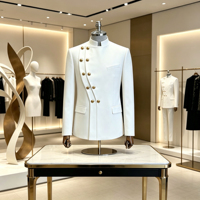Nouvelle veste de costume d'affaires respirante pour homme, style tunique chinoise, col blanc, élégante et haut de gamme, pour mariage et fiançailles