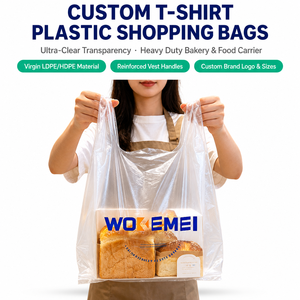 Sacchetti Trasparenti Personalizzati con Logo in LDPE/HDPE Vergine, Buste a Gilet in Plastica con Manici Rinforzati per Negozi, Panetterie e Spesa - Product Image 1