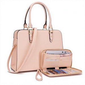 Women's Embroidery Satchel Wallet Set & Solid Pattern Work Tote Bags with Zipper Closure Polyester Material - Product Image 2