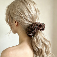 Élastique à cheveux surdimensionné en mousseline transparente à imprimé léopard marron, style mode et effet moelleux