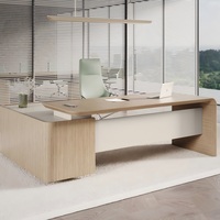 Bureau de direction moderne en forme de L avec bords incurvés, en panneau MFC argenté, avec armoire latérale de rangement pour bureau de gestionnaire