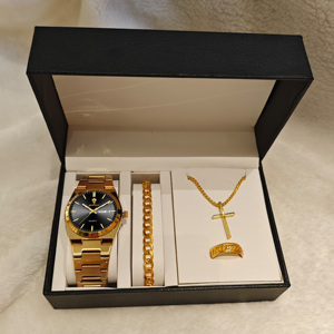 Gohuos 8807 Ensemble Classique 5 Pièces : Collier Croix, Bague, Chaîne, Bracelet, Montre Homme de Luxe Lumineuse et Étanche avec Coffret en Cuir Haut de Gamme - Product Image 4
