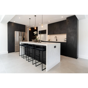Armoire de cuisine de style luxueux, finition noire mate, îlot de cuisine <span class=keywords><strong>noir</strong></span> en pierre de roche - Product Image 3