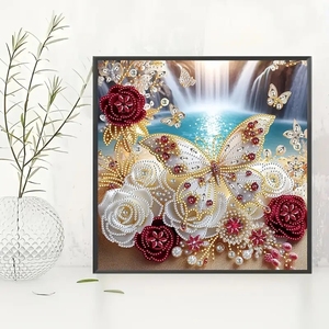 Holiday Edition 5D Roses Papillons Peinture <span class=keywords><strong>Diamant</strong></span>ée, <span class=keywords><strong>Broderie</strong></span> <span class=keywords><strong>Diamant</strong></span>ée Partielle en Cristal de Forme Spéciale - Product Image 1