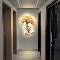 Lampe Murale Décorative en Porcelaine Cristalline avec Impression UV, Peinture Colorée, Arbre de Richesse à LED Dorées, Art Mural Moderne Personnalisé en Gros