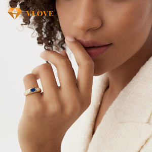 Bijoux exclusifs VLOVE en pierres précieuses véritables Bague dôme de luxe personnalisée Bague en or 14K saphir ovale et diamants - Product Image 4