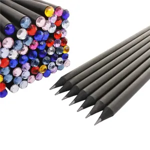 ดินสอ HB สีดำพร้อมเพชรหลากสี,ดินสอมาตรฐานไม้สีดำน่ารักสำหรับโรงเรียนวาดเขียนเขียนดินสอสำหรับเด็ก