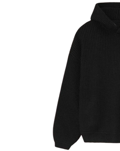 Sweat à capuche en tricot côtelé noir pour homme en gros, pull chaud d'hiver, manches longues, décontracté, streetwear, doux, confortable, respirant, devant - Product Image 3