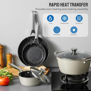 Juego de Utensilios de Cocina Moderno de 10 Piezas de Aleación de Aluminio con Tapas de Vidrio, Revestimiento Cerámico Antiadherente, Asas de Acero Inoxidable, Apto para Inducción y Horno - Product Image 5