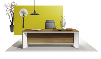 Nouvelle conception de table de direction moderne en bois avec armoire latérale et pieds en acier inoxydable pour mobilier de bureau