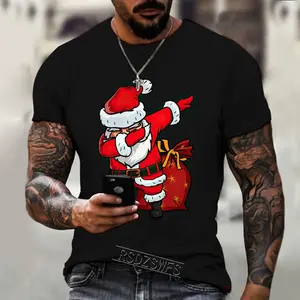 Santa Claus Print T-shirts For Men Party Fashion Clothing Christmas Harajuku Short Sleeve Tops Oversized T Shirt Manufacturer