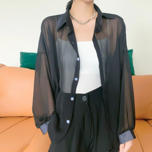 Camisa de Protección Solar de Verano para Mujer, Chifón Ligero y Transpirable, Manga Larga, Talla Grande, Blusas de Color Sólido para Mujer, de Fábrica - Product Image 4