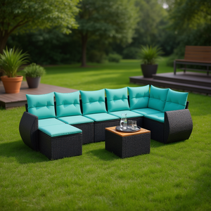 8 Piece Black Poly Rattan <b>Garden</b> <b>Sofa</b> Set With Cushions Outdoor Furniture Contemporary Design - Product Image 2