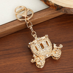 Unisex Luxury Rhinestones Metal <b>Anime</b> Promotional Accessories Fine Cartoon Cute Pumpkin Wagon <b>Keychain</b> - Product Image 2