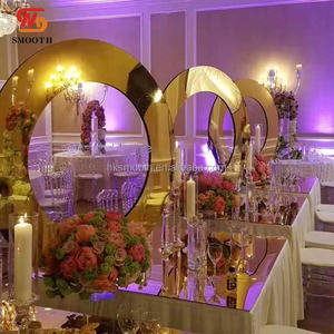 SMOOTH Nuevo Centro de Mesa de Boda Personalizado de Lujo en Acero Inoxidable con Anillo Dorado Espejo Redondo - Product Image 4