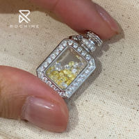 Pendentif Rochime Fashion en argent sterling 925 pavé de zircons jaunes en forme de bouteille de sable mouvant, sans chaîne, accessoires de bijoux pour femmes