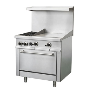 Estufa de Cocina Comercial a Gas de 36 Pulgadas con Plancha de 24 Pulgadas + 2 Quemadores Superiores y Horno - Product Image 1