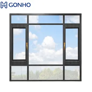 GONHO design classico hardware di marca tedesca telaio in alluminio struttura a ponte rotto doppio vetro temperato finestra a battente 24x24