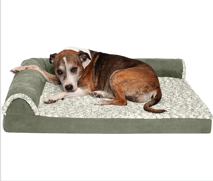 Premium ergonomik bellek köpük Pet yatak ortopedik L şezlong köpek peluş kadife L şezlong köpek kanepe yıkanabilir Pet kontur yatak yatak