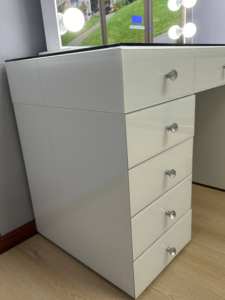 Alta qualità moderna bianco toletta vetro trasparente superiore specchio illuminato pannello legno stile immagazzinato USA per uso domestico trucco - Product Image 5