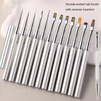 Pinceau à ongles double face personnalisé 2-en-1 avec têtes interchangeables pour le mélange de pigments ombrés et le liner, idéal pour le gel de construction