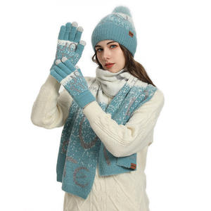 Ensemble bonnet, <span class=keywords><strong>gants</strong></span> et écharpe longue <span class=keywords><strong>en</strong></span> fourrure de <span class=keywords><strong>mohair</strong></span>, fausse fourrure de vison, tricot jacquard personnalisé avec logo, pour femmes - Product Image 3