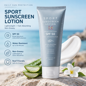 Lotion solaire sportive LANCE à l'<span class=keywords><strong>aloe</strong></span> vera SPF 50, résistante à l'eau pendant 80 minutes, non grasse, respectueuse des récifs, protection solaire physique à large spectre - Product Image 1