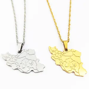 Collana in oro placcato 18K con fascino Iran collana in acciaio inossidabile minimalista Iran mappa del paese gioielli mappa dell'iran