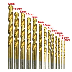 13 Stück 2-12mm Rundschaft-Spiralbohrer-Set Titan beschichteter Lochs ch neider Hochgeschwindigkeits-Stahl bohrer Holz bearbeitungs werkzeug